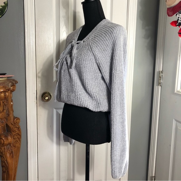 LA Hearts by PacSun Blue Lace Up Super Soft Oversized Sweater - Picture 1 of 6